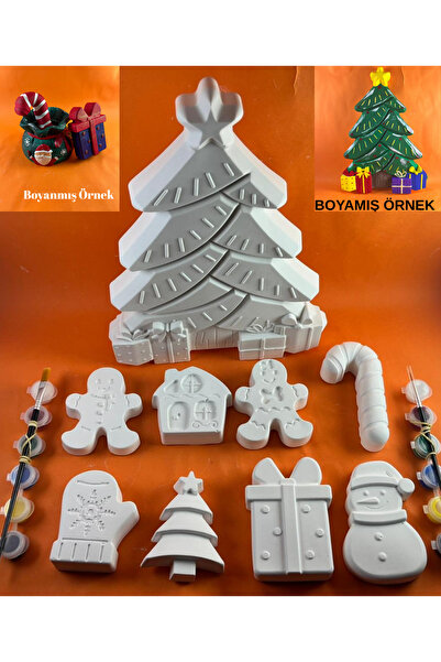 BEMİSA Büyük Yılbaşı Ağacı Ve Yılbaşı Objeleri Boyama Seti Taş Boyama