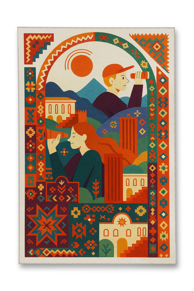 Rugs Modern Halı MOSSO Μπλε Μωβ Αποχρώσεις Έθνικ Λουλούδια με Σχέδιο Υφαντή Β...