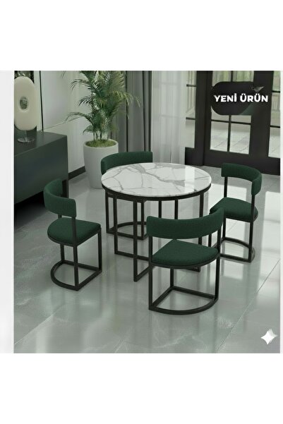 EDMONDA EV AKSESUAR MELİS 90 CM ÇAP YUVARLAK YEMEK MASASI TAKIMI SALON 4 KİŞİ...