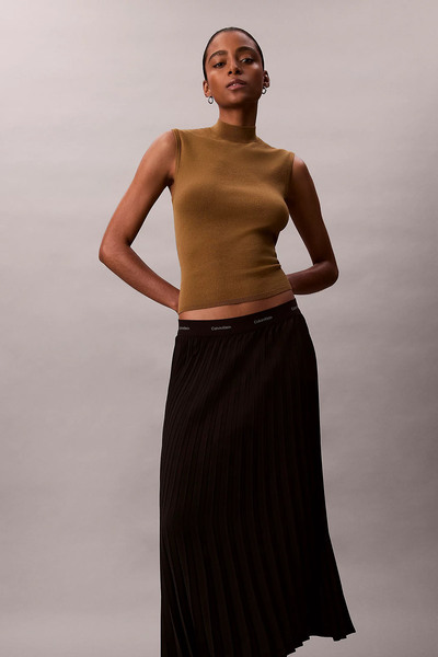 Calvin Klein Kadın Pleated Crepe Mıdı Etek - Siyah