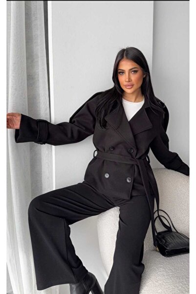 Azra Moda Style Trend Manta scurtă din piele de căprioară cu buzunare pentru ...