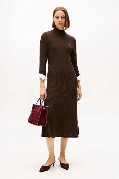 Tommy Hilfiger Kadın Soft Wool Regular Fit Yarım Balıkçı Yaka Midi Elbise - K...