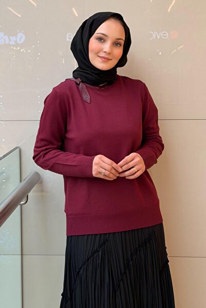 Ghisa Knitwear Tunic with Bow and Stone on the Collar