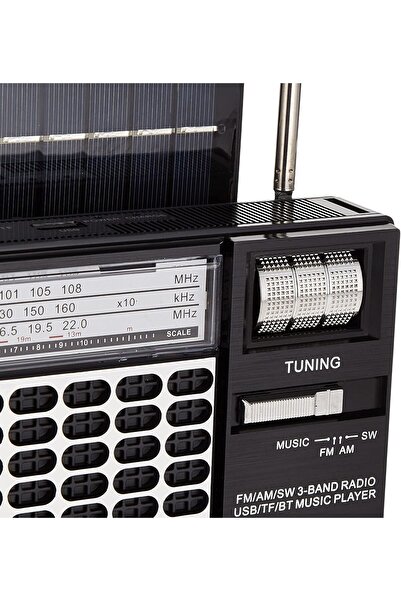 Olsenmark Tri-band solar-powered radio with rechargeable battery, USB, TF, MP3, and karaoke recorder OMR1276