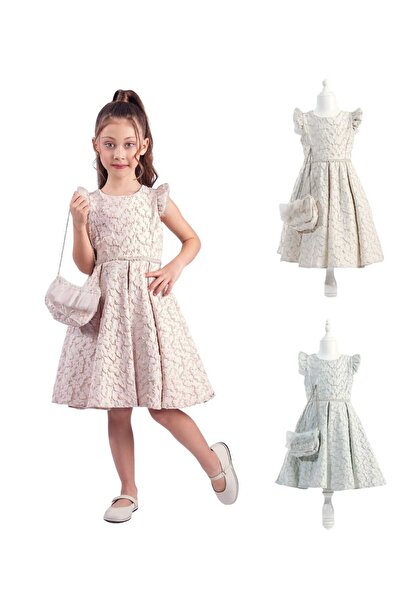 KATIA Girl's Evening Dress with Bag – Lace Fabric, Luxury Quality, for Invitations and Weddings