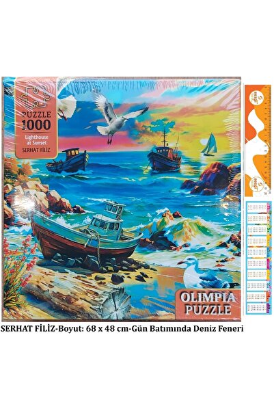 Olimpia Kutulu Puzzle 1000'lik 68x48 cm Lighthouse at Sunset (Gün Batımında Deniz Fenerii)+Sezgistore