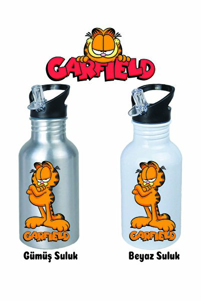 DKDZ SHOP Garfielddd Printed Metal Durable Water Bottle with Straw 600ml.