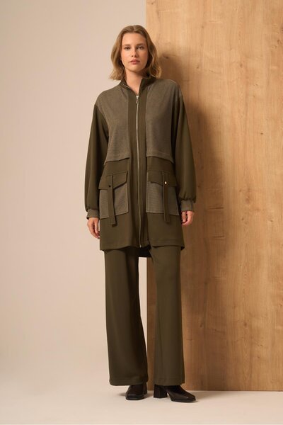 FTZ WOMEN Women's Mesh Detail Suit Khaki 31265