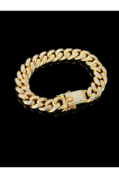 andrarose Hip Hop Cuban Bracelet Iced Stainless Steel Dama - Auriu