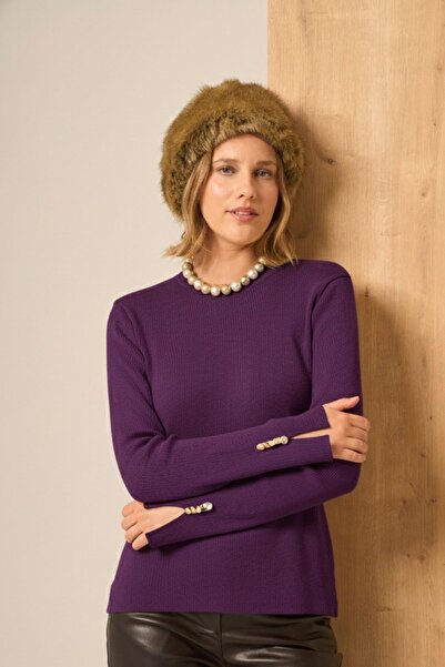 FTZ WOMEN Button Detailed Sweater Purple 25203