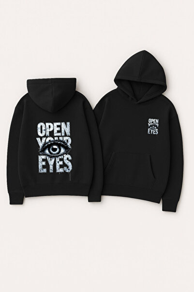 CLASSY.MODA Унисекс суитшърт с качулка и принт – Отвори очите си Илюстрация н...