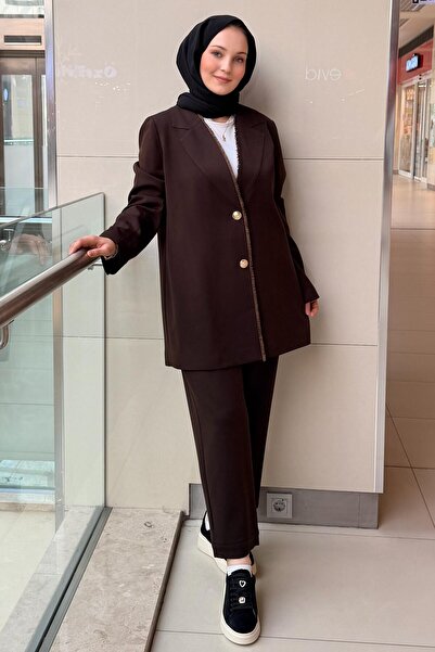 Ghisa Fringe Piping Patterned Jacket and Pants Set