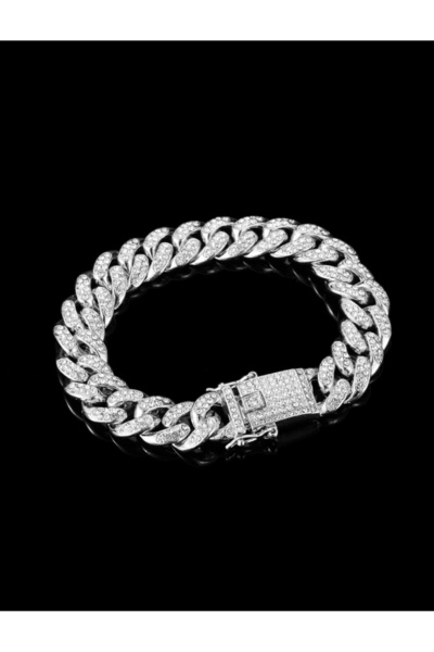 andrarose Hip Hop Cuban Bracelet Iced Stainless Steel Ladies - Silver