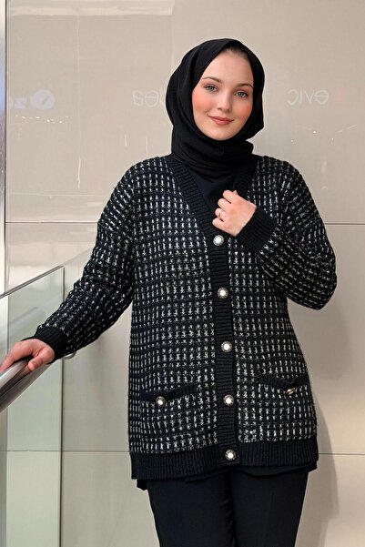 Ghisa V-Neck Front Buttoned Sequin Knit Embroidered Sweater Cardigan