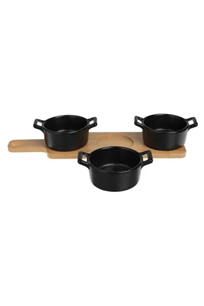 Tessari Bamboo Stand with 3 Ceramic Bowls 28 x 8 x 5 cm
