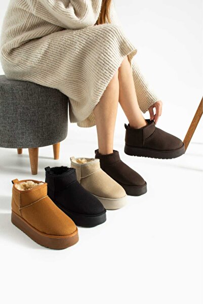 NOREL STREET UG-W Australia Vizon Renk Süet Kar Botu (Mini XL) Kadın Bot Kışlık Bilekte Bot & Bootie