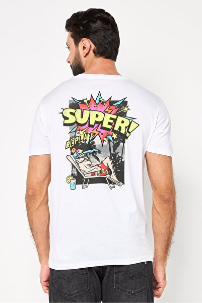 Replay Men Crew Neck Short Sleeve Graphic Print T-Shirt, White