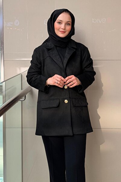 Ghisa Double-Breasted Collar Gold Buttoned Nubuck Jacket