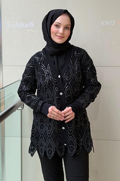 Ghisa Sequined Guipure Cardigan Innerwear Two-Piece Set