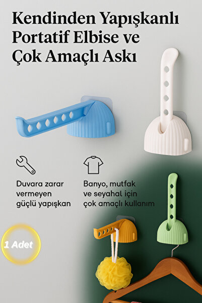 Hane Dostu Kendinden Yapışkanlı Portatif Elbise ve Çok Amaçlı Askı – Katlanab...