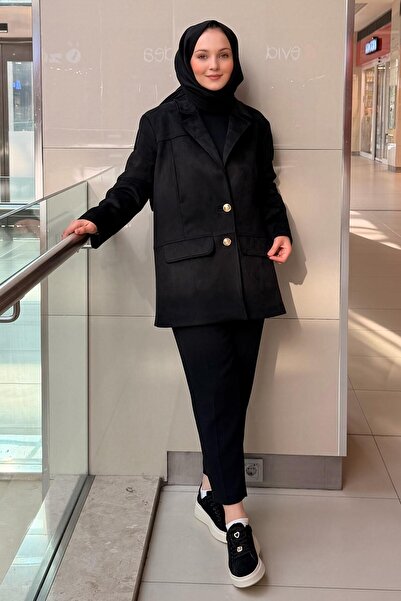 Ghisa Double-Breasted Collar Gold Buttoned Nubuck Jacket