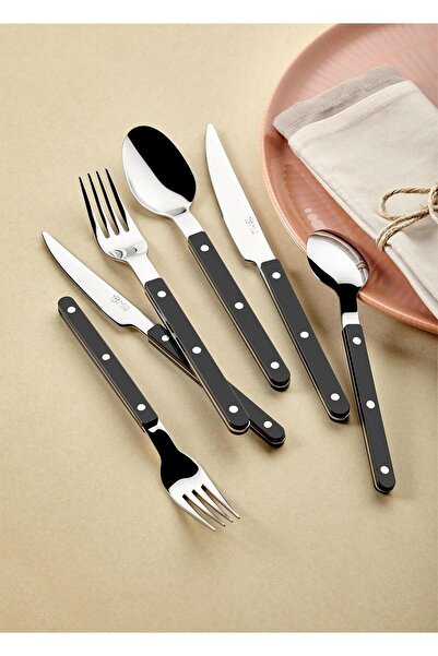 RİVO HOME DECOR Comida Fork Spoon Knife Set Black 36 Pieces