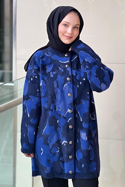 Nuss Angora Cardigan with Camouflage Pattern and Snap Buttons on the Front