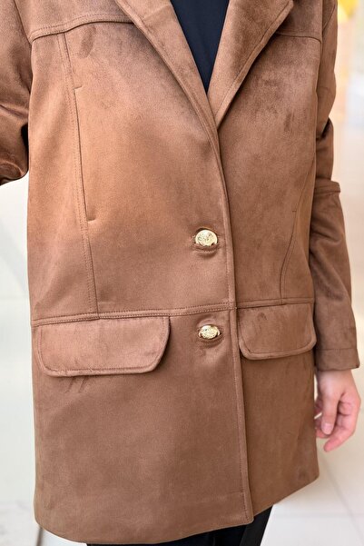 Ghisa Double-Breasted Collar Gold Buttoned Nubuck Jacket