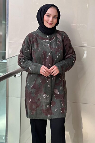 Nuss Angora Cardigan with Camouflage Pattern and Snap Buttons on the Front