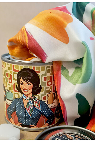 Time in a Tin Vivid Flora İpeksi Saten Fular – Retro Teneke Kutuda Yasemin Ko...