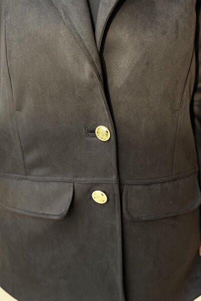 Ghisa Double-Breasted Collar Gold Buttoned Nubuck Jacket