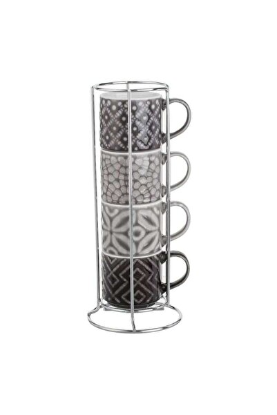 Tessari New Bone Grey Coffee Cup Set with Metal Holder 100 ml