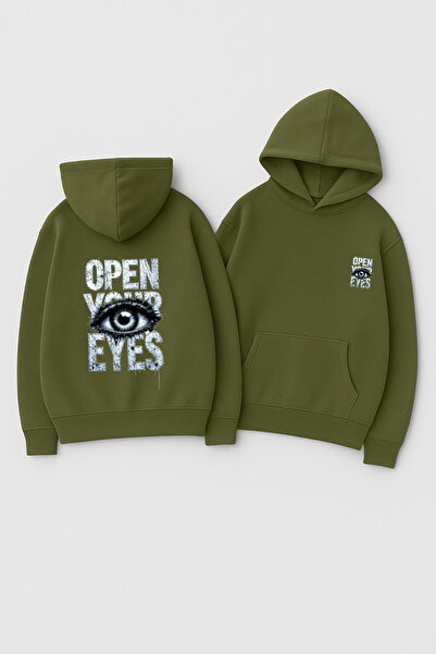 CLASSY.MODA Unisex με κουκούλα oversized με τύπωμα Φούτερ – Ανοίξτε τα μάτια σας Εικονογράφηση με τα μάτια