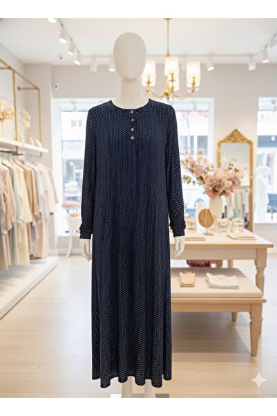 fariza tekstil Wide-Cut Viscose Hijab Dress with Polka Dots and Robe Pieces