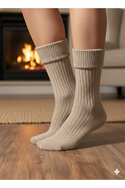 MOSAİC SOCKS Kıvrık Lambswool Yün Unisex Düz Renk Bot Çorabı