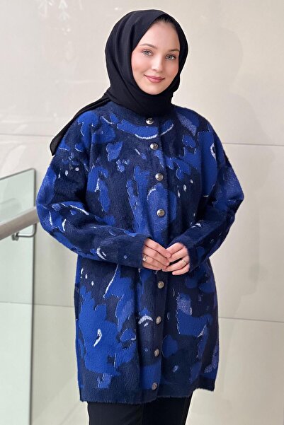 Nuss Angora Cardigan with Camouflage Pattern and Snap Buttons on the Front