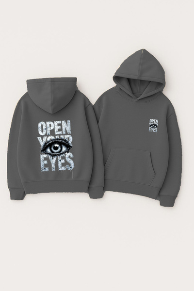 CLASSY.MODA Unisex Hooded Oversized Printed Sweatshirt – Open Your Eyes Eye Illustration