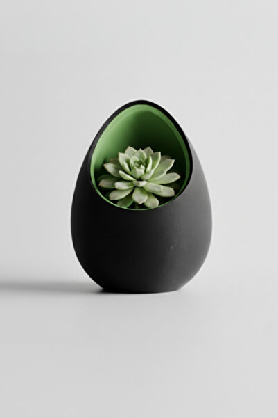 OEM Decorative egg-shaped pot, Midnight Onyx & Olive Green color