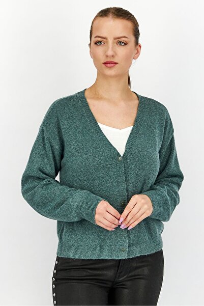 Tchibo Women V-neck Long Sleeve Knitted Cardigan, Green