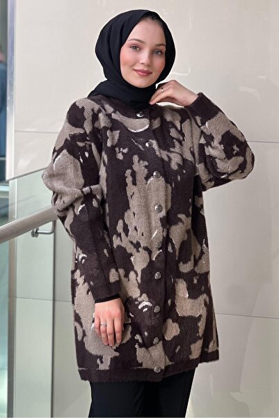 Nuss Angora Cardigan with Camouflage Pattern and Snap Buttons on the Front