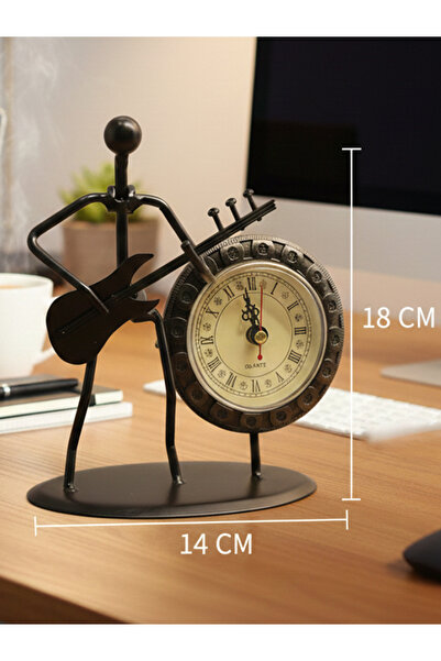 moryconcept Metal Saatli Gitar Çalan Müzisyen Dekor – 18x14 cm Masaüstü Saat