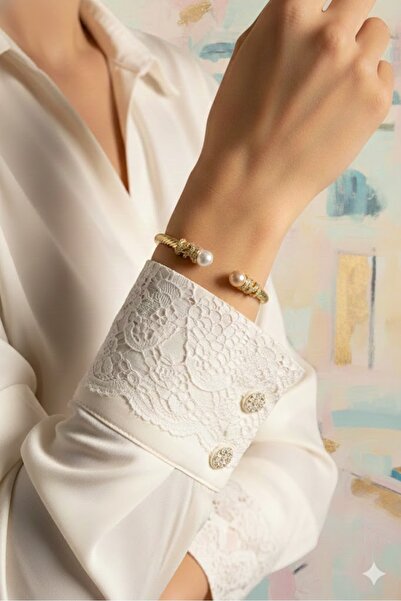 Dorvina Çelik Kadın Bileklik İnci Model Gold Renk 316L Kararmaz | Şık ve Daya...