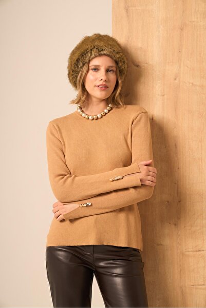 FTZ WOMEN Button Detailed Sweater Biscuit 25203