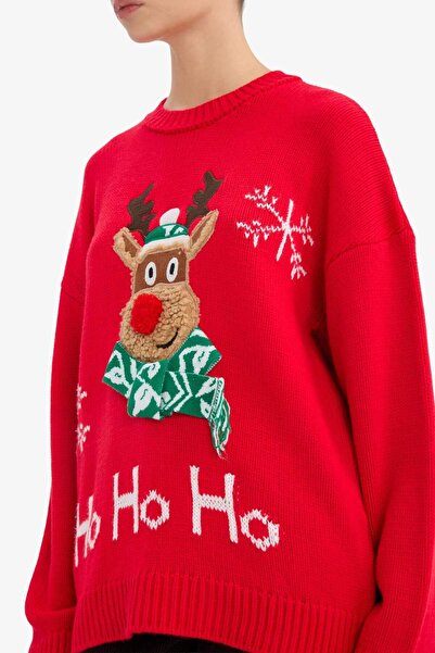 DeFacto New Year's Themed Regular Fit Crew Neck Knitwear Sweater F4370Ax25Cw