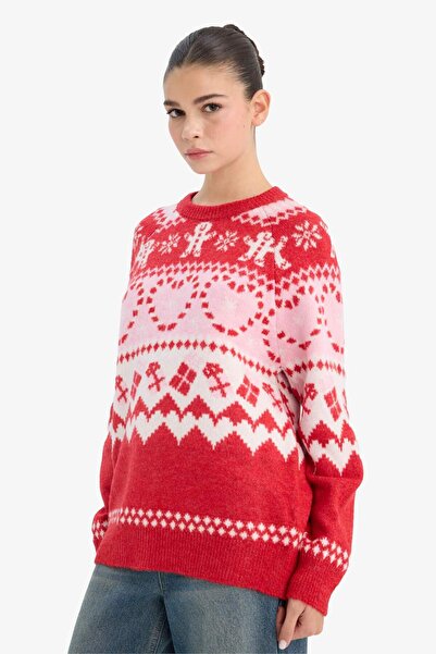 DeFacto Christmas Themed Regular Fit Crew Neck Knitwear Sweater F6478Ax25Cw
