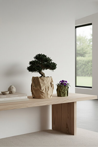 OEM Set of decorative pots Crumpled Design, color Sandstone Beige & Olive Green