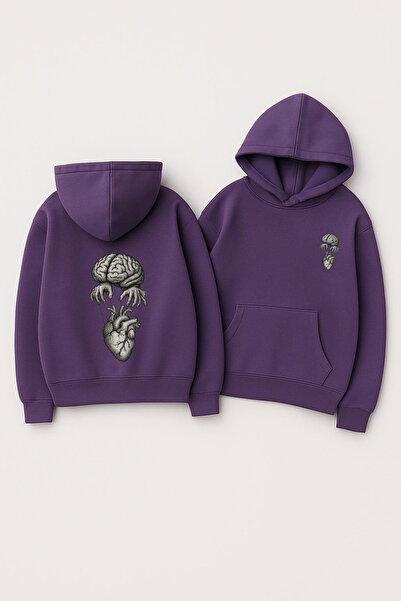 CLASSY.MODA Unisex με κουκούλα oversized με τύπωμα Φούτερ – Εικονογράφηση Ελέγχου Καρδιάς του Εγκεφάλου Εκτύπωση στο πίσω μέρος