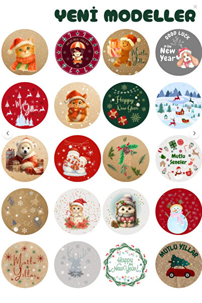 KanvasSepeti Yılbaşı için noel için Etiketi Yapışkanlı Sticker Hediye Poşeti Etiket Küçük Boy-4 cm 20Adet