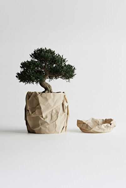 OEM Decorative Flower Pot and Key Tray Set Crumpled Design, Sandstone Beige color