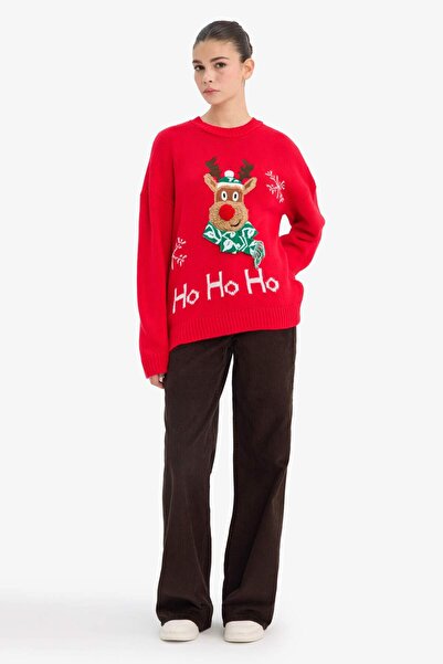 DeFacto New Year's Themed Regular Fit Crew Neck Knitwear Sweater F4370Ax25Cw